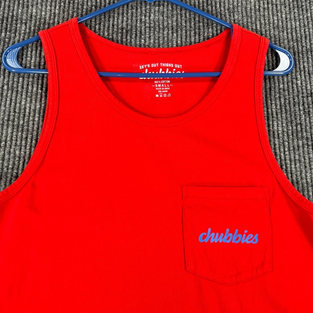 Chubbies Shirt Tank Top Mens Small Red Sleeveless Pocket Lightweight Beach Pool